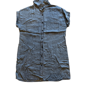 ZILCREMO Women Large Charcoal Chambray Shirt Dress